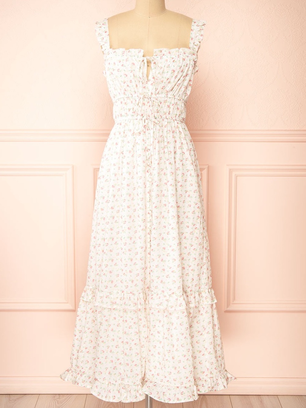 Embroidered cotton cottage dress White Pink Floral Maxi country sz L